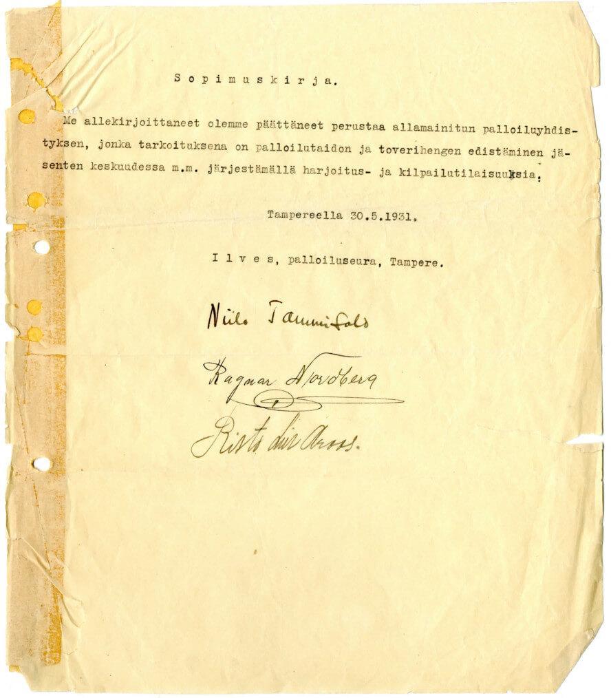 Ilves perustamiskirja 30.5.1931